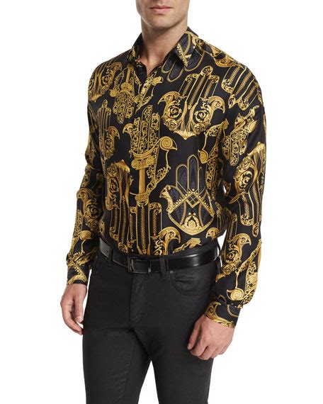 versace collection long sleeve shirt black|Versace button down shirts.